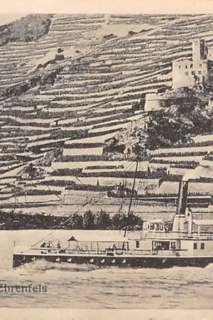 Darmowa dostawa Duitsland Rudesheim Mauseturm und Ehrenfels Stoomraderboot Scheepvaart Schepen Deutschland 1922 Europa HC7360