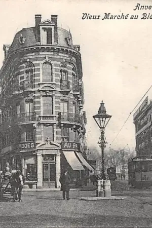 Belgie Antwerpen Anvers Vieux Marche au Ble et Rie Nationale Tram Paard en wagen 1903 Europa HC3179 Promocja