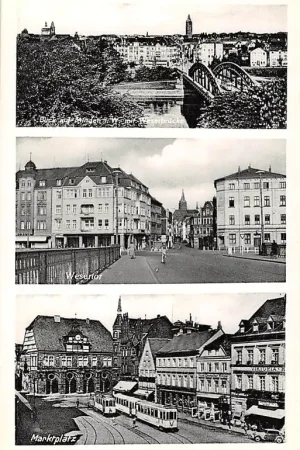 Autentyczny Duitsland Minden i. W. Blick Wesertor Marktplatz Tram Deutschland Europa HC5781
