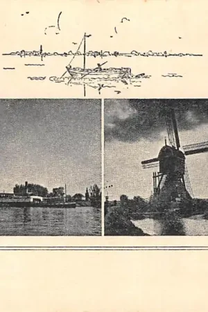 Streefkerk Groeten uit 1945 Lek met veerboot Molen Kerk Alblasserwaard HC61806 Oryginalny