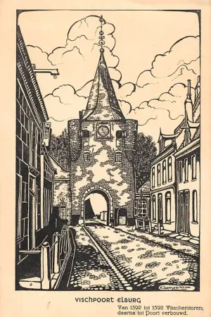 Elburg Vischpoort Veluwe Illustrator Jansen, den Hoef 1941 HC61578 Zwrot pieniędzy