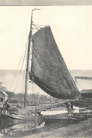 Voorschoten Binnenvaart schip bij brug Scheepvaart 1900 HC61476 Autentyczny