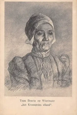 Wyprzedaż Wieringen Type Boerin op het Kroonprins eiland 1927 Vintage Klederdracht HC61442