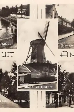 Wysoka jakość Amstelveen Molen de Dikkert Graaf Aelbrechtkaan Soerlaan Oudekerkerlaan met U.L.O. School Turngebouw en Dorpstraat 1947 HC61370