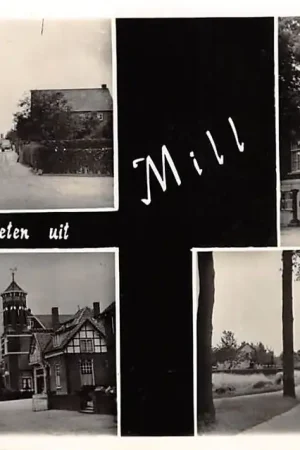 Mill Groeten uit met Hoofdstraat Stationsstraat Gemeentehuis en Dorpsweg met molen Land van Cuyk HC27903 Kup teraz