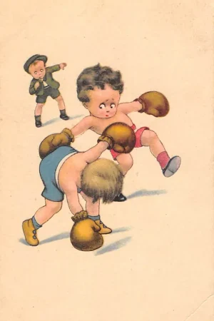 Fantasie Vintage Boksende kinderen Sport Humor Cartoon 1924 HC27660 Oferta
