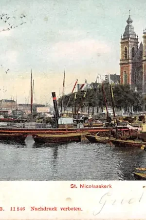 Amsterdam St. Nicolaaskerk Binnenvaart schepen Scheepvaart 1903 HC27574 Darmowa dostawa