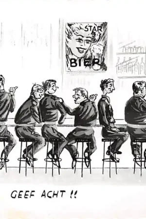 Militair Humor Geef acht!! Cartoon Illustrator J. Uchtmann 1964 HC25914 Nowość