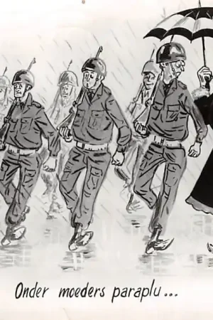 Militair Humor Onder moeders paraplu ... Cartoon Illustrator J. Uchtmann HC25637 Zwrot pieniędzy