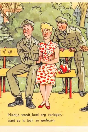 Tylko dziś Militair Humor Mientje wordt heel' erg verlegen want ze is toch zo gedegen Cartoon Illustrator H. Rotgans HC25628