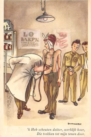 Oferta limitowana Militair Humor 'k Heb scheuten dokter, werkelijk hoor, Die trekken toto mijn tenen door. Cartoon Illustrator Baumgarten HC25573