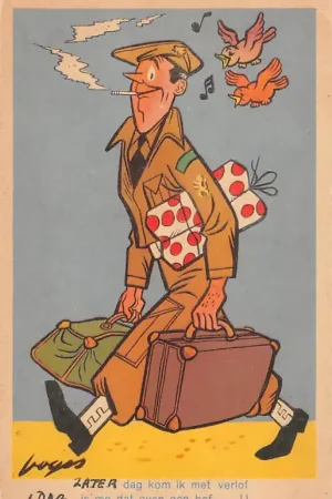 Oryginalny Militair Humor Zaterdag kom ik met verlof is me dat even een bof..!! Illustrator Voges 1947 HC25544