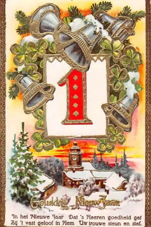 Autentyczny Fantasie Vintage Gelukkig Nieuw Jaar 1933 Reliëfkaart met goudopdruk HC25694