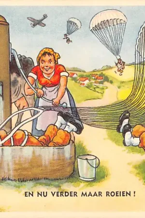 Militair Humor Parachutist in waterbak En nu verder roeien Cartoon HC25762 Ostatnia szansa