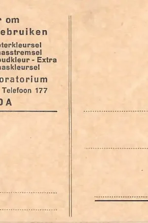 Ekspresowa dostawa Gouda Reclame Coster\\u2019s Fabriek Laboratorium Boterkleursel Kaas stemsel Goudkleur \\u2013 Extra en Kaaskleursel Achterzijde Riviergezicht bij Rotterdam HC25260