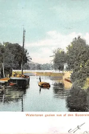 Nowość Delft Watertoren gezien vanaf den Spoorsingel Binnenvaart schepen Scheepvaart 1903 HC24850