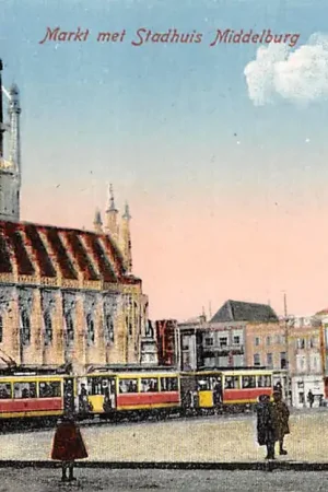 Middelburg Markt met Stadhuis en Tram HC24759 Oryginalny