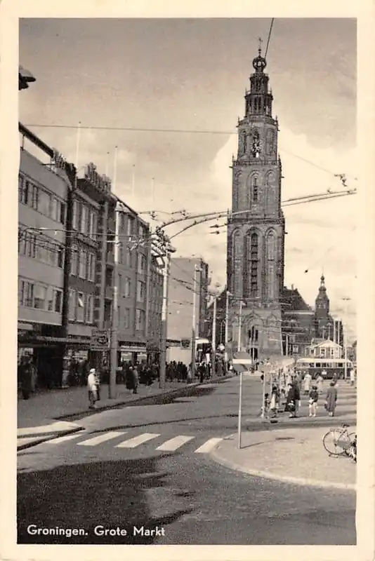 Groningen Grote Markt Martinitoren Trolley bus 1958 HC24189 Wysoka jakość