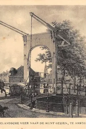 Nowość Amsterdam Het 's-Gravelandsche Veer naar de Munt gezien in 1798 Reclame Patria Petit Beurre Verkade Den Bosch HC23709