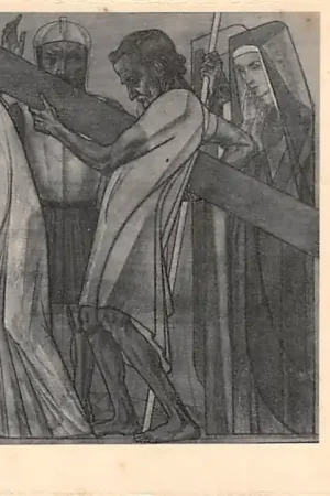Darmowa dostawa Oosterbeek bij Arnhem Illustrator Jan Toorop De veertien Staties van den kruisweg 5e Statie Simon van Cyrenen helpt Jezus het kruis dragen HC23602