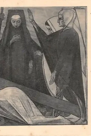 Oosterbeek bij Arnhem Illustrator Jan Toorop De veertien Staties van den kruisweg 9e Statie Jezus valt voor de derde maal onder het kruisHC23606 Bezpieczna płatność