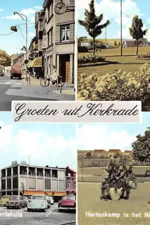 Bezpieczna płatność Kerkrade Groeten uit 1960 Hoofdstraat Europaplein Markt met Gemeentehuis Hertenkamp in het Niersprinkpark HC23270