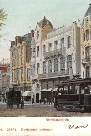 Amsterdam Rembrandtplein met theater en tram 1904 HC22799 Popularny