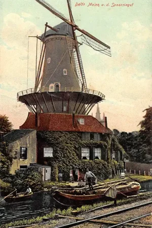 Zamów teraz Delft Molen aan de Spoorsingel Binnenvaart schepen Spoorwegen 1907 HC22146