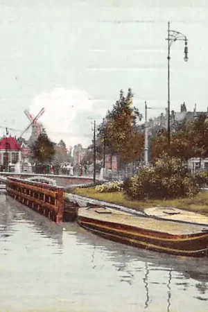 Leiden Prinsessekade 1913 Molen Binnenvaart schepen Scheepvaart HC22089 Autentyczny