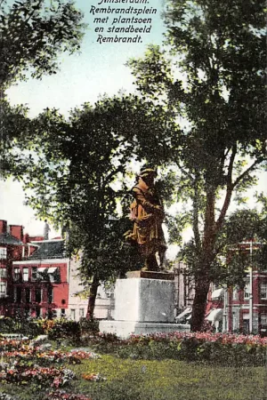 Amsterdam Rembrandtsplein met plantsoen en standbeeld Rembrandt 1928 HC21341 Ostatnia szansa
