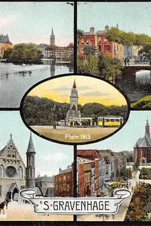 Wysoka jakość 's-Gravenhage Vijverberg Brug Sweelincklaan Plein 1813 Binnenhof met Ridderzaal Turfmarkt met Nieuwe Kerk 1908 HC20962