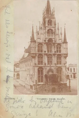 Promocja Gouda Markt Stadhuis Fotokaart eind 19e eeuwHC20090