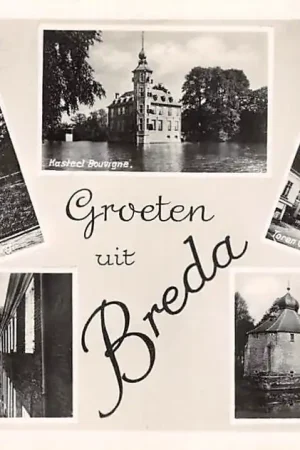 Breda Groet uit 1942 Monument Valkenberg Kasteel Bouvigne Groote Kerk Spanjaardsgat en Begijnhof HC20511 Zwrot pieniędzy