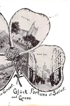 Autentyczny Maastricht Stadhuis O.L.V. kerk Maasbrug en Groote Straat Geluk en Groet Gluck und Gruss Fortune en salut 1901 HC20317