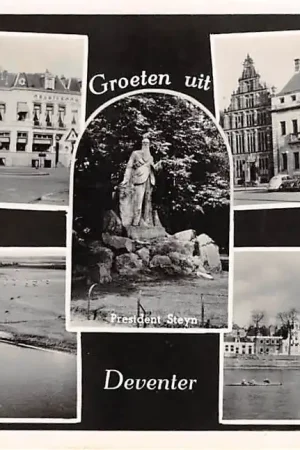Deventer Groeten uit 1950 Brink De IJssel Monunument Steyn Stadhuis en Gezicht op Deventer HC19436 Popularny