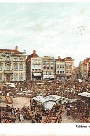 Rabat Groningen Groote Markt Marktdag met volk en kramen 1910 HC18985