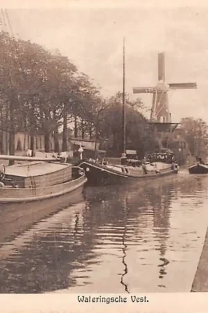 Ekspresowa dostawa Delft Wateringsche Vest met molen spoorlijn en binnenvaart schepen Scheepvaart Spoorwegen 1919 HC18798