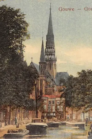 Autentyczny Gouda Gouwe Mooi ingekleurd! Binnenvaart schepen Scheepvaart 1918 HC18217