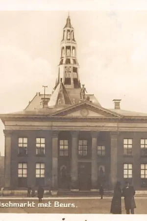 Groningen Vischmarkt met Beurs 1930 Type fotokaart HC17955 Oryginalny