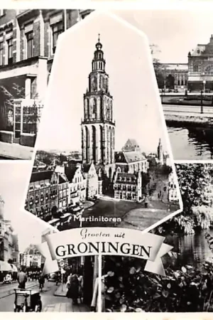Groningen Groeten uit 1956 Academisch Ziekenhuis Heerestraat Sterrebos Station en Martinitoren Szybka dostawa