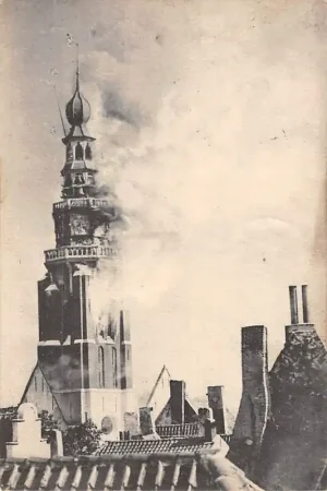 Vlissingen Brand in de St. Jacobskerk met toren op 5 September 1911 HC17514 Autentyczny