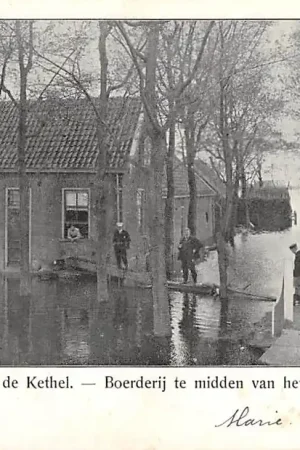 Schiedam Kethel Rotterdam Overstrooming aan de Kethel - Boerderij te midden van het overstroomde weiland HC17023 Oryginalny