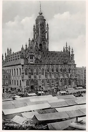 Oryginalny Middelburg Stadhuis Marktdag met kramen HC16214
