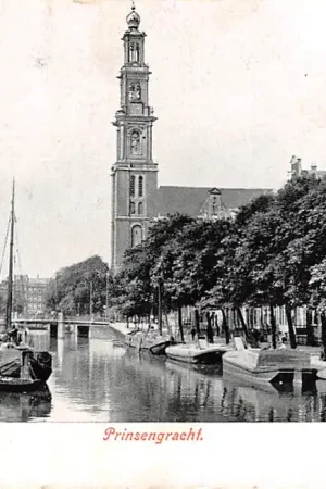 Amsterdam Prinsengracht Binnenvaart schepen HC16473 Autentyczny