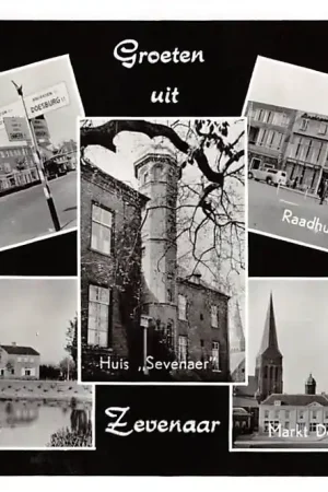 Zevenaar Groeten uit 1965 Raadhuisplein Plantsoen Molenstraat Huis Sevenaer Markt Doelenstraat HC15912 Rabat