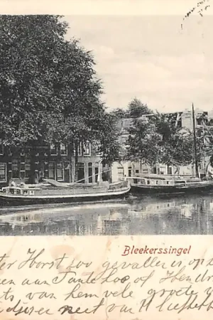 Nowość Gouda Bleekerssingel met rechts herenhuizen in aanbouw 1901 Binnenvaart schepen Scheepvaart HC15836