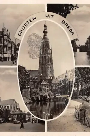 Breda Groeten uit 1945 Van Coothplein Groote Markt Toren Kasteel Bouvigne Park Valkenberg HC15609 Popularny