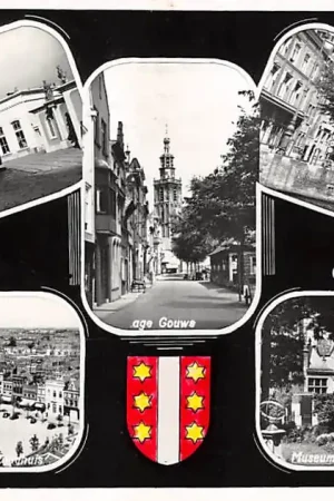 Autentyczny Gouda Groeten uit 1958 Station Gouwe Turfmarkt Markt Museumtuin HC14661