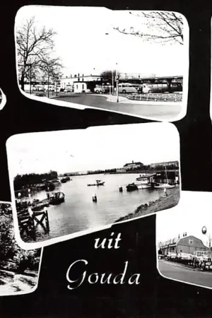 Gouda Groeten uit 1964 met bus station Gouwe Van Bergen IJzendoornpark en Cafe Wethouder Venteweg Achterwillens HC14624 Niska cena