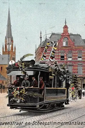 Rotterdam Van Vollenhovenstraat en Scheepstimmermanslaan 19 september 1905 Eerste Elektrische Tram rit van de Honingerdijk naar het Park HC14477 Ekspresowa dostawa
